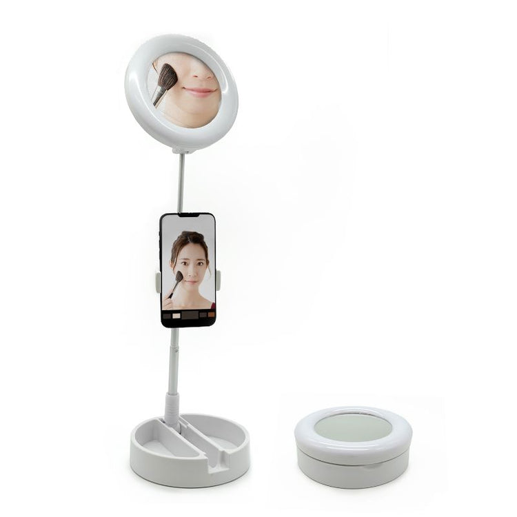 【SanMax】撮影やメイクの時に!スタンドリングライト・ミラー付き GWRL48W