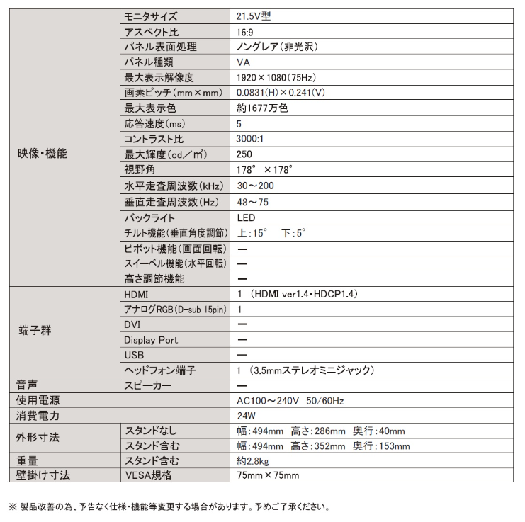 【WIS】21.5V型 FHD PCモニター AS-M215