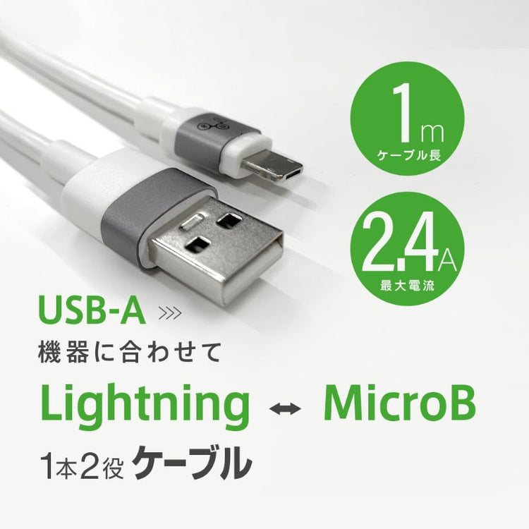 【Tuna】 1本2役 For iPhone & For MicroB 対応充電・データ転送ケーブル 1m GWC-1AM52121D