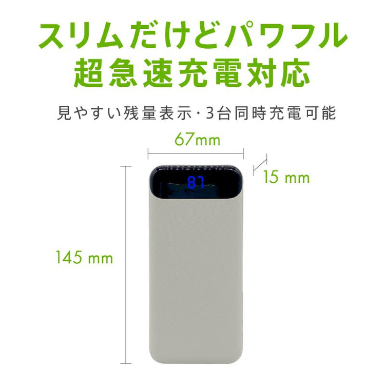 【Tuna】PD対応18W 10000mAh 薄型モバイルバッテリー PSE取得済み 2020年モデル GWP-10A2PD18W