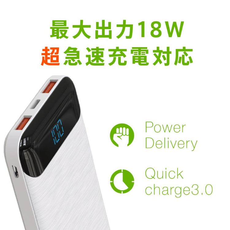 【Tuna】PD対応18W 10000mAh 薄型モバイルバッテリー PSE取得済み 2020年モデル GWP-10A2PD18W