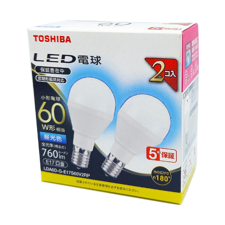 【東芝】LED電球 ミニクリプトン形 E17 60W形 電球色 2個入 LDA6L-G-E17S60V2RP