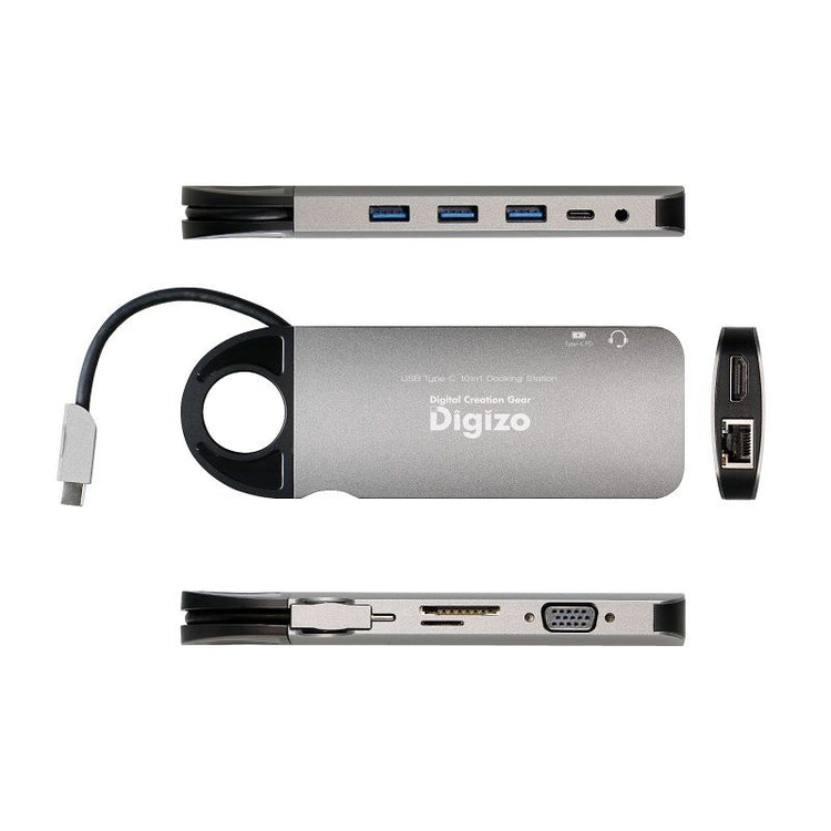 【PRINCETON】Digizo 10in1 PD対応 Type-C ドッキングステーション シルバー PD3.0 PD60W対応 PUD-CDOC10