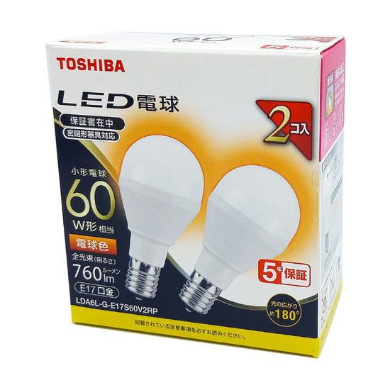 激安｜東芝 LED電球 ミニクリプトン形 E17 60W形 電球色 2個入 LDA6L-G-E17S60V2RP - でものっちゃ